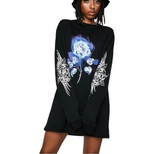 New girl order curve oversized long sleeve t-shirt dress with tribal rose.